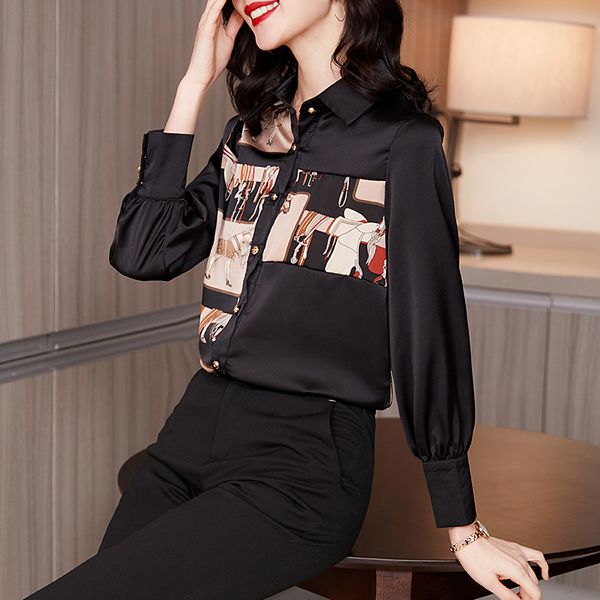 

женщины стиль блуза 2020 весна лето дамы моды рубашки печать с длинным рукавом blause марка верхняя одежда шикарное top new, White