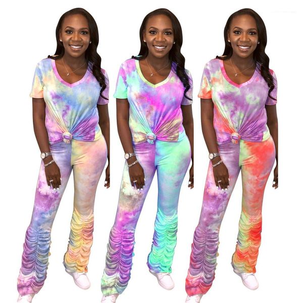 

female clothing gradient color stacked pants sport 2 pcs set 2020 womens designer tracksuits summer casual, Gray
