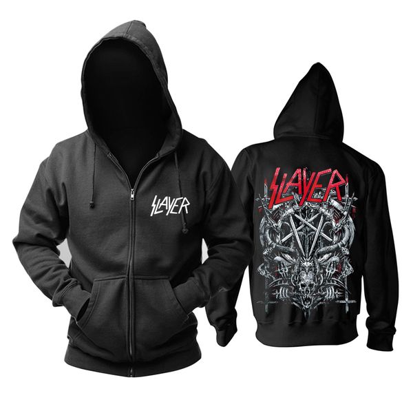 

18 designs slayer cotton soft rock hoodies shell jacket punk heavy metal zipper sweatshirt fleece sudadera skull tracksuit, Black