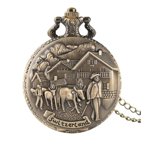 

men's pocket watch retro bronze switerland design watches 3d cattle quarzt fob necklace chain pendant clock for men, Slivery;golden