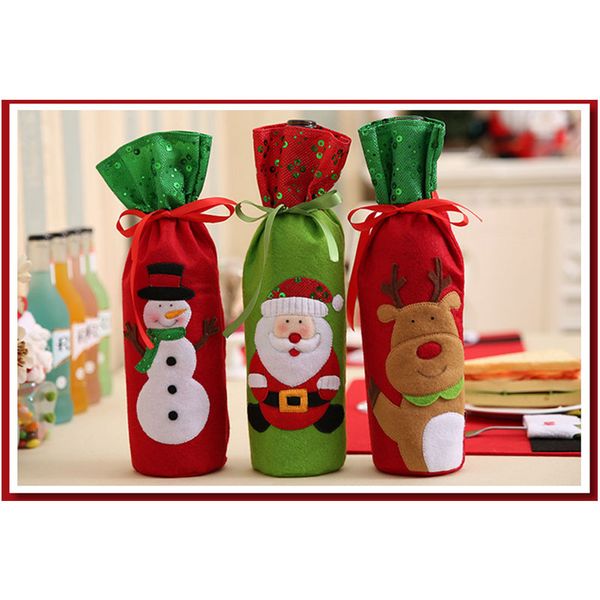 

christmas beer bottle cover bag snowman sequins pattern home party decoration