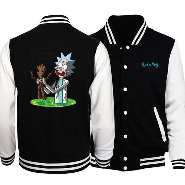 

rick and groot baseball men funny jackets my experiment is here coats 2019 winter autumn fleece warm white black sportswear, Black;brown