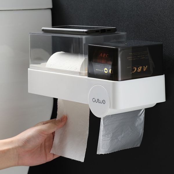 

multifunctional tissue box waterproof toilet paper tray bathroom tray roll paper towel rack wall mount garbage bag holder