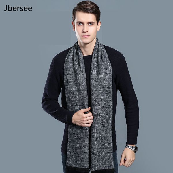 

jbersee scarf 2018 new men's cashmere scarf warm simple solid color border winter wn022, Blue;gray