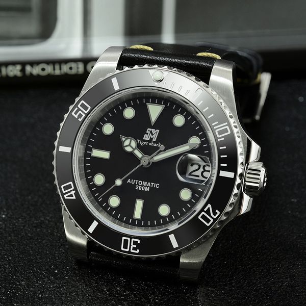 

women men vintage automatic watch fashion stainless steel watch 200m water resistant san martin casual diving sports wristwatch, Slivery;brown