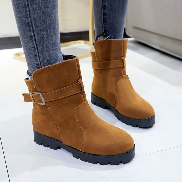 

woman snow boots large size 43-44 buckle strap cozy suede leather boots women winter shoes plush rubber ankle for women, Black