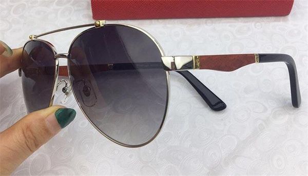 

wholesale new fashion designer men sunglasses t0910 metal pilots frame wooden legs uv400 polarized protection eyewear vintage style, White;black