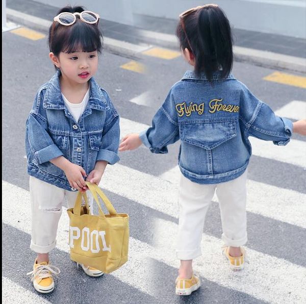 

девушки джинсовые куртки 2019 осень новый мягкий и модный женский ребенок внешней корейский куртка вышитую прилив, Blue;gray