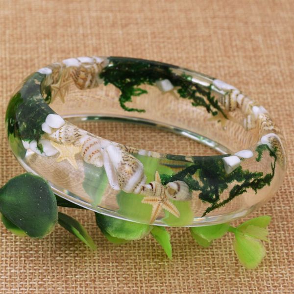 

new design transparent resin flower bracelet bangle ocean bracelet cuff for women gift summer jewelry, Black