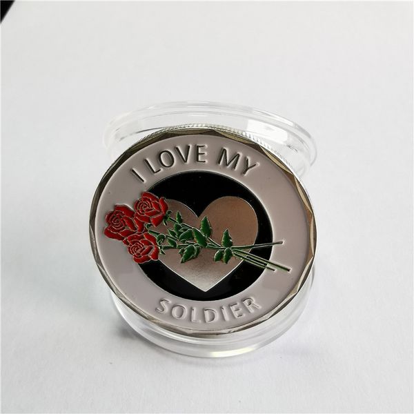 Militare I Love My Soldier Star Logo Challenge Coin Medaglia placcata in argento rosa Spedizione gratuita Monete placcate in oro con souvenir classico