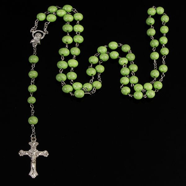 

24pcs/catholic beads imitation turquoise rosary necklace alloy cross virgin mary center bishop religious jewelry, Silver