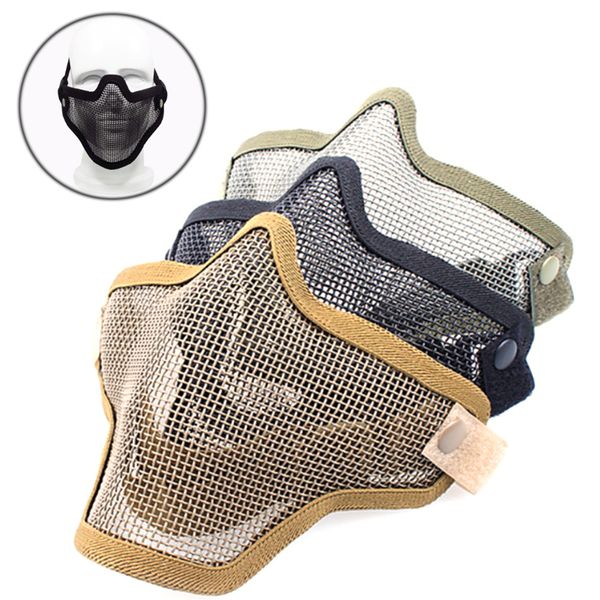 

cs tactical half face paintball resistant protective metal net mesh mask outdoor camping hunting equipment