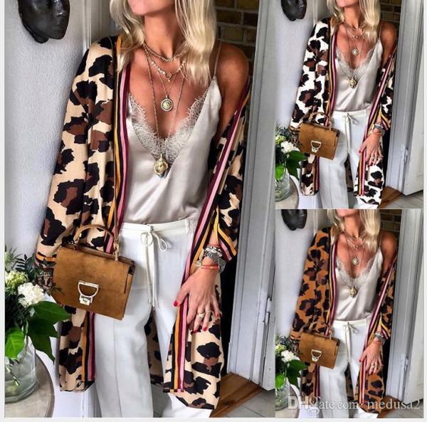 

leopard печатные женщины пальто кардиган осень повседневная сыпучие длинными рукавами длинные тонкие пальто женская мода пальто, Black;brown