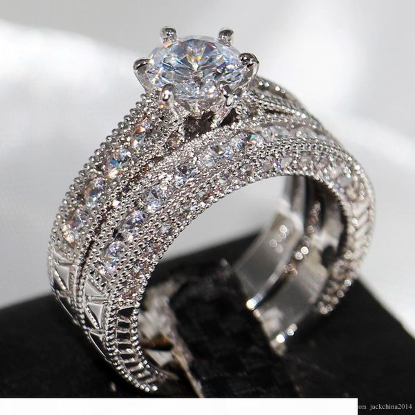 

retro jewelry lovers claw set 8mm z gem 14kt white gold filled 2-in-1womens engagement wedding ring set for christmas gift sz 5-11, Slivery;golden