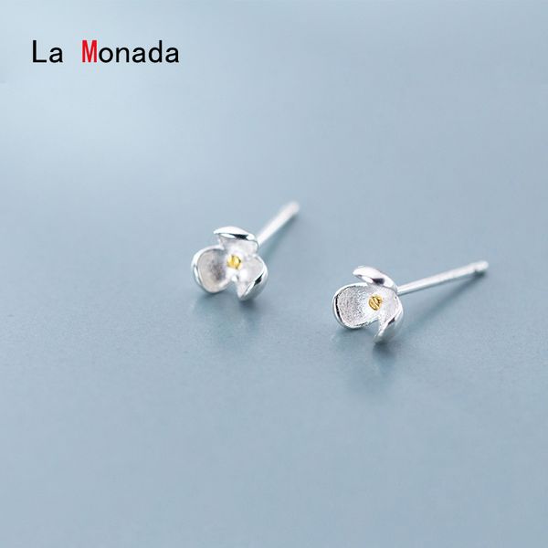 

la monada stud earrings for women silver 925 flower minimalist fine women earrings jewelry stud 925 sterling silver, Golden;silver