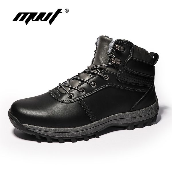 

fashion men's boots waterproof leather snow boots keep warm couple winter shoes safety ankle work motorcycle, Black