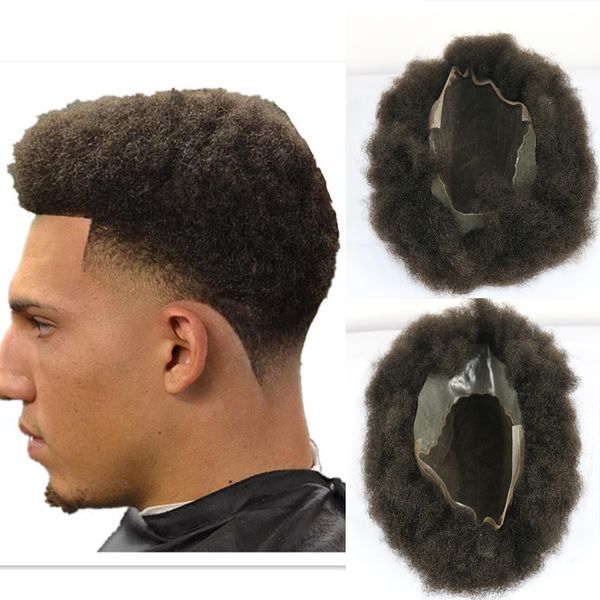 

швейцарский кружева передняя пу задняя q6 база мужская toupee afro curl 6 мм система замена человеческих волос мужчин кружева hairpiece 8x10, Black