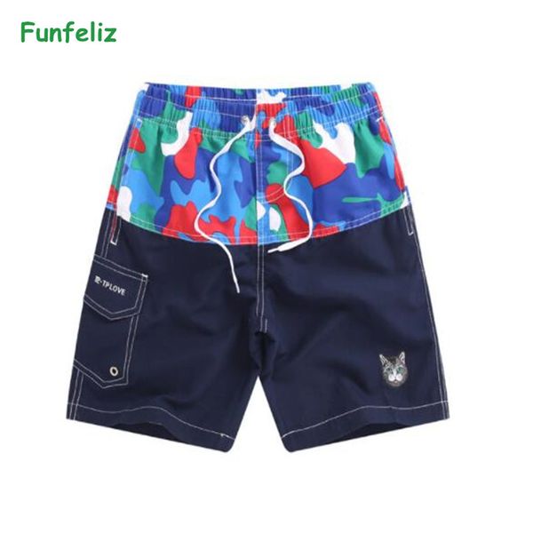 

funfeliz children quick dry beach shorts7-15 years teenage boys swim shorts camouflage swimming trunk boy surf board shorts