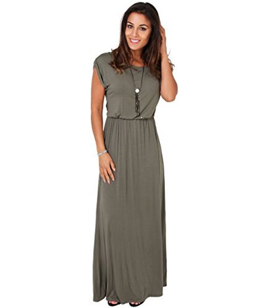 

krisp womens short sleeve long maxi dress loose elastic plus size, Black;gray