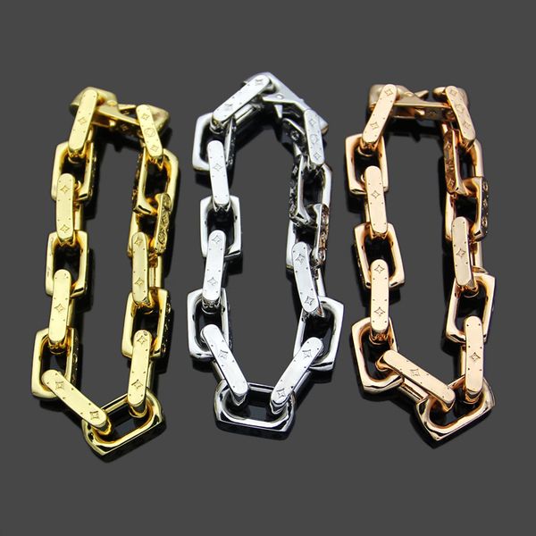 

wholesale designer jewelry men bracelets titanium steel flowers men bracelets fashion square miami link chain men women hop v charm bracelet, Black