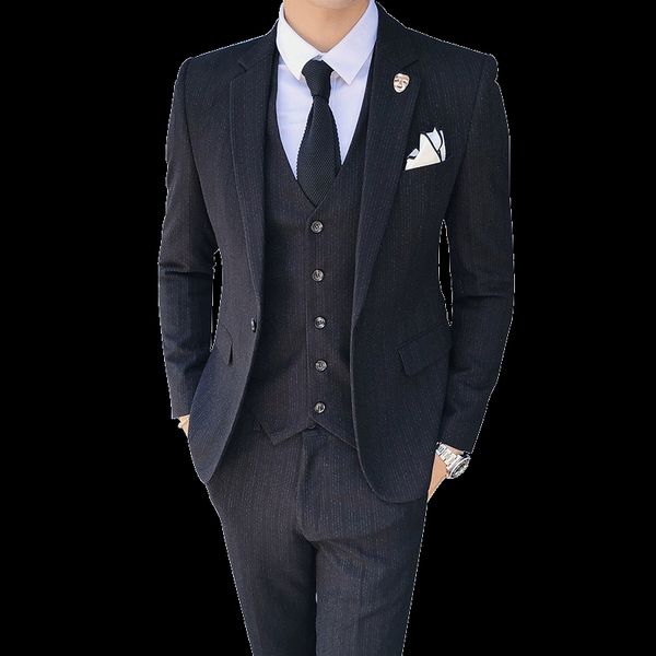 

autumn striped men suit three-piece set ( men suit jacket with vest and pants ) mens suits blazer, White;black