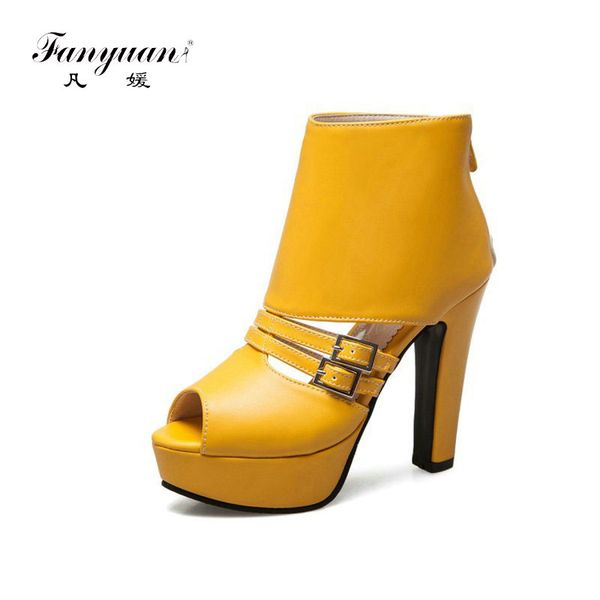 

fanyuan woman gladiator shoes high heel boots autumn summer peep toe platform pumps spike heels buckle shoes size 35-50, Black
