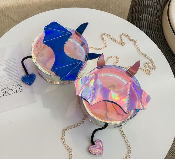 

sales wholesales cute bat monster small bag 2019 new korean version of the wild laser transparent small round bag chain