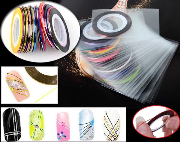 

new 30pcs mixed colors nail rolls striping tape line diy nail art tips decoration sticker nails care gel polish decoration, Black