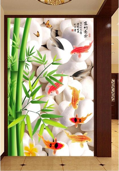 

wdbh 3d wallpaper custom p mural bamboo stone fish porch background home decor living room 3d wall muals wall paper for walls 3 d