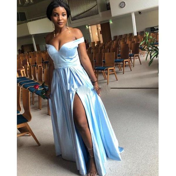 

elegant blue prom dresses long african dress for women off the shoulder a line side split evening party gown, Black