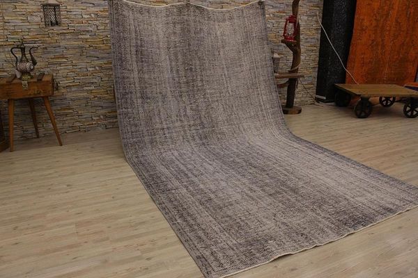 

gray worn real handmade wool rug, unique area rug livingroom bedroom kitchen rug 2293