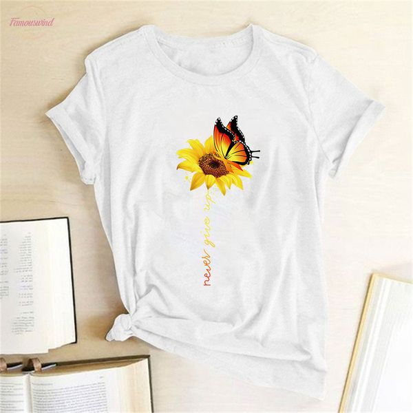 

aesthetic cotton t shirt women harajuku graphic tees shirt femme sun flower butterfly white womens polyester t shirt never give up tshirt