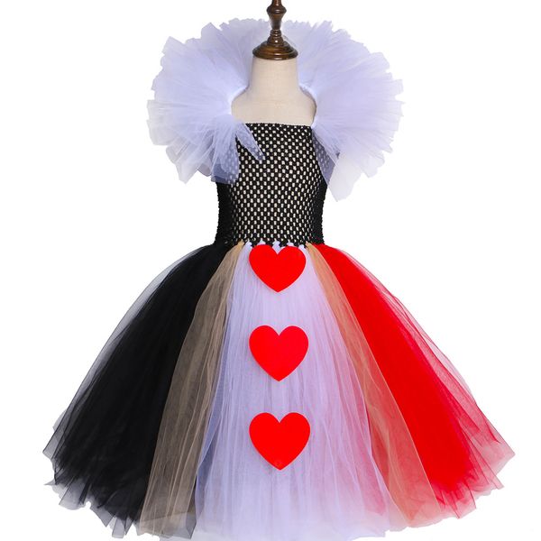 

black red queen of hearts tutu dress alice in wonderland halloween cosplay costume for girls kids birthday party dress 2-12 year