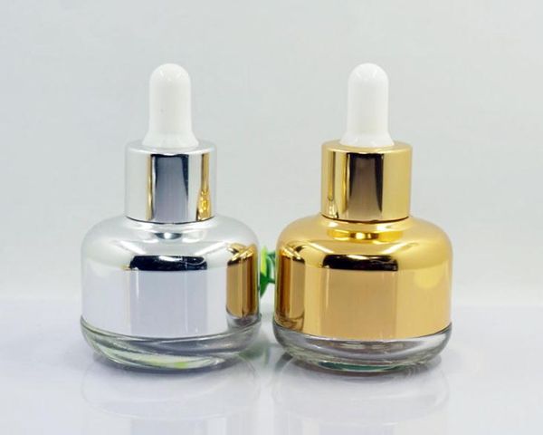 Bottiglia di profumo con contagocce di olio essenziale da 30 ml Bottiglia di imballaggio in vetro vuoto color oro argento SN3962