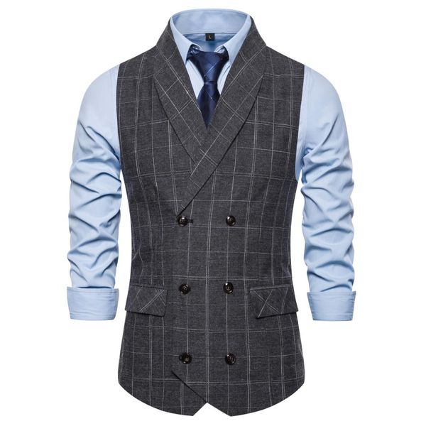 

brand men suit vests 2019 fashion elegant business slim fit check vest double breasted waistcoat casual sleeveless jacket gilet, Black;white