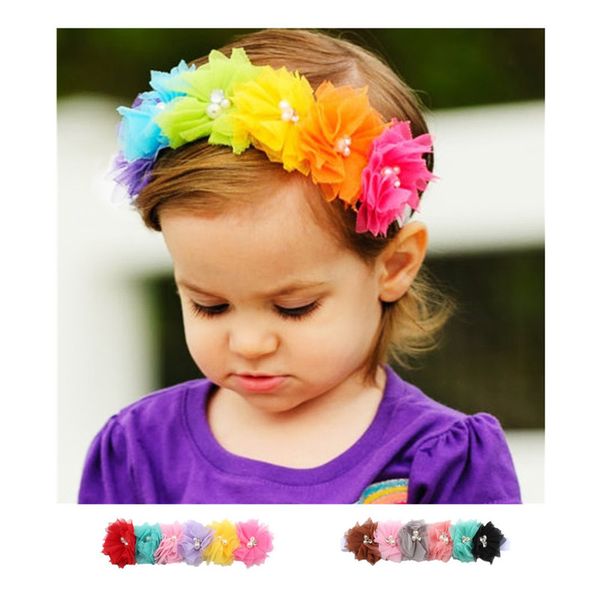 

newborn babies hair accessories girls pink ribbon hair bands headwear elastic tiara flowers headband for girls, Slivery;white