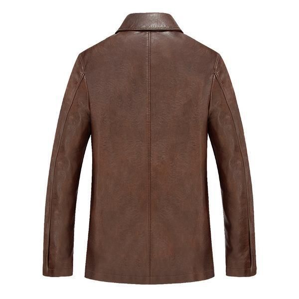 

middle-aged leather coat leather coat 2018 spring and autumn new style men plus thick cotton leather coat, Black