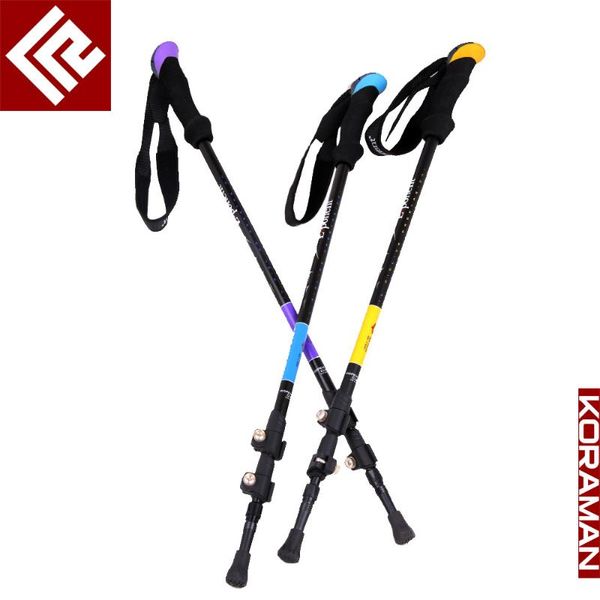 

outdoor straight shank lightweight aluminum alloy outer lock alpenstock mountain climbing hiking 3 section cane walking stick