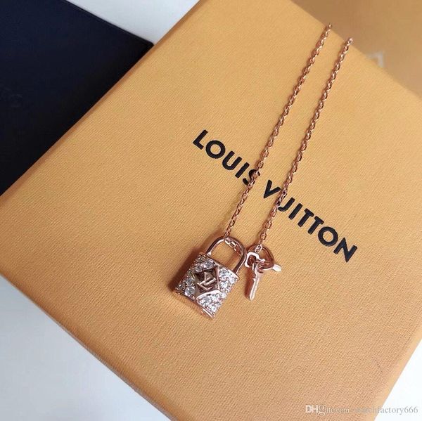 

luxury jewelry silver rose gold lock color sweater pendant designer thin chain women necklaces fashion style ornaments gift with box