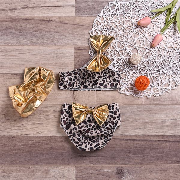 

summer kids baby girl bikini leopard bow bikini set headband swimwear high waist swimsuit bathing suit girls swimming costume