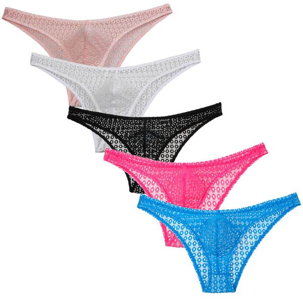 

4pcs/lot men's jacquard hollow underwear lace pouch briefs guys sheer bikini brief pants, Black;white