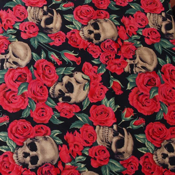 

fasion 1 pieces/lot 50*140cm mixed rose skull series healthy cotton fabric bedding sewing diy cloth d30, Black;white
