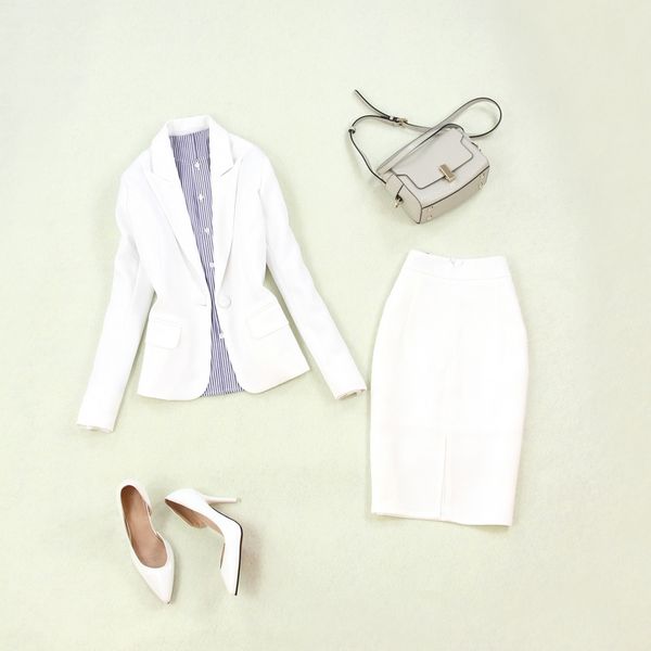 

women's suits & blazers 2021 summer large size single buckle white small suit jacket slim bag hip split skirt two-piece, White;black