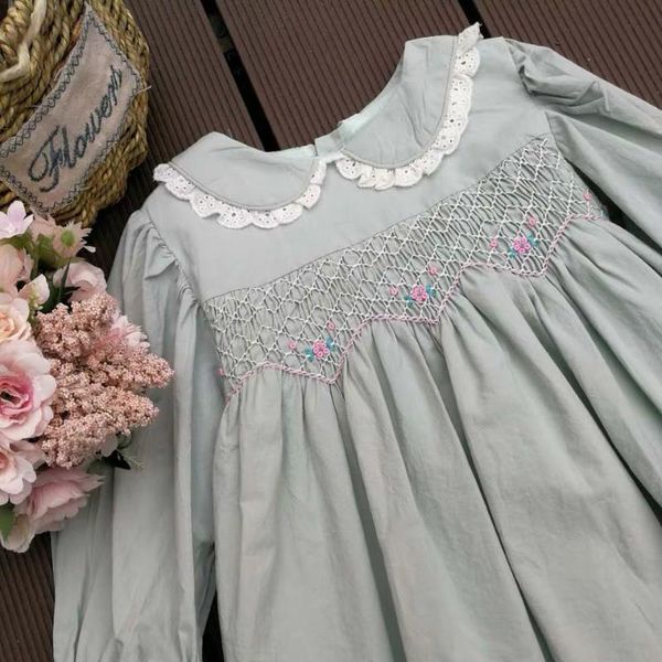 

in stock 3t baby girls dress smocking embroidered peppermint green peter pan collar fashion sweet infant dress, Red;yellow