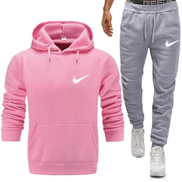 

2019new men's sportswear suit hooded spring and autumn winter hooded jacket + pants suit running clothes thick warm clothing, Black;blue