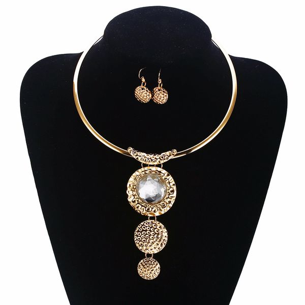 

dubai crystal jewelry sets for women pendant fashion party necklace pendant wedding jewelry sets charm stud earrings, Silver