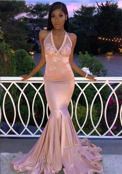 

vintage pink mermaid prom dresses deep v neck lace appliqued formal party evening dresses hand made flowers custom made party wear, Black