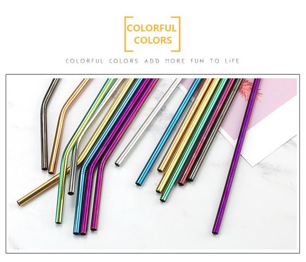 

reusable drinking straw stainless steel straw bar accessories metal drinking straws with cleaner brush for home party