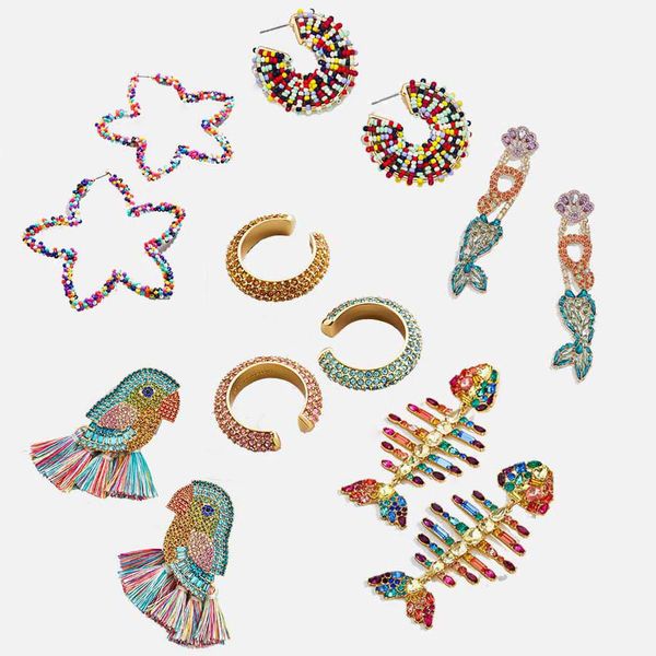 

dvacaman summer colorful statement earrings boho tassel& drop earrings women crystal large hanging party jewelry, Silver