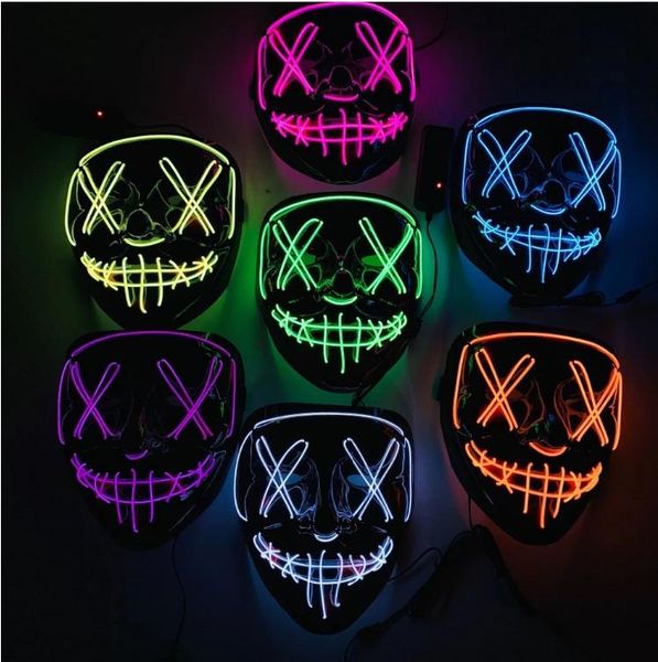 

halloween mask led light up party masks the purge election year great funny masks festival cosplay costume supplies glow in dark, Silver